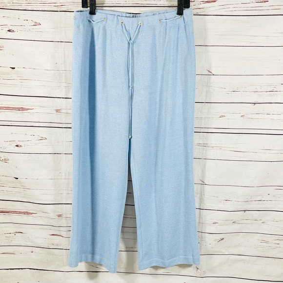 St. John Sports 2PC Knit Pants Suit Top & Pant Blue Striped Wool Blend Size L. - Picture 5 of 11